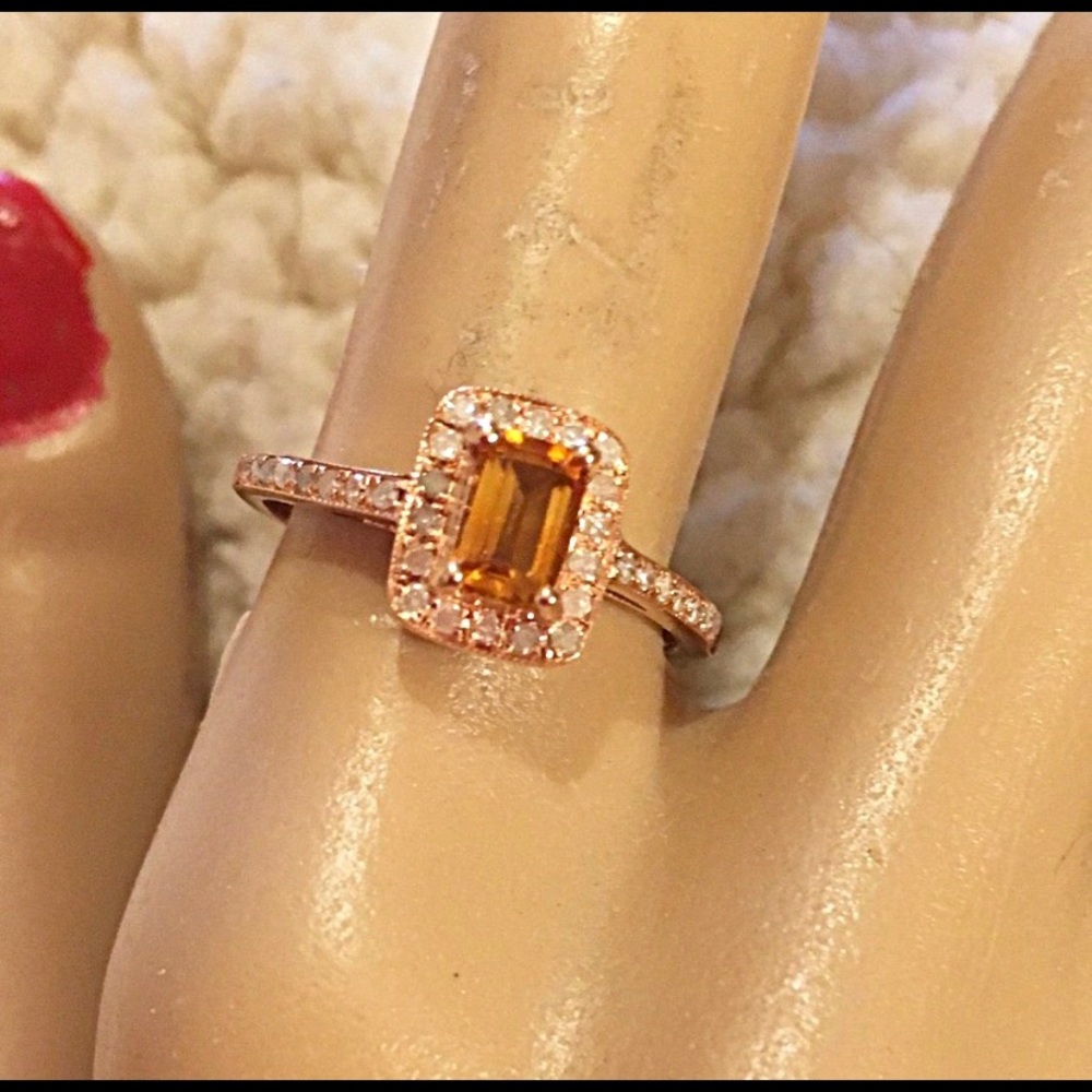 Citrine and Diamonds ring SZ 8 - Picture 2 of 8